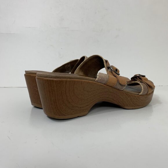 Dansko Jessie Sand Lizard Wedge Sandals Snakeskin Cognac Size 9.5 - Picture 2 of 8
